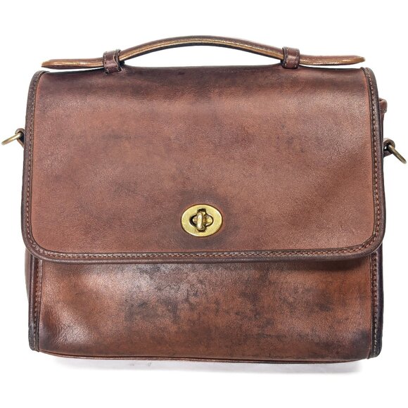 COACH Made in Italy Court Turnlock Vintage Brown Shoulder Bag - Picture 3 of 14